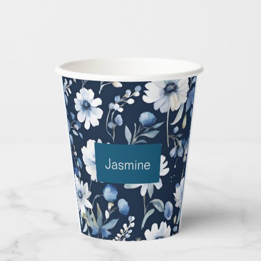 プロフェッショナルモダンミニマル青フローラ名 紙コップ (正面)