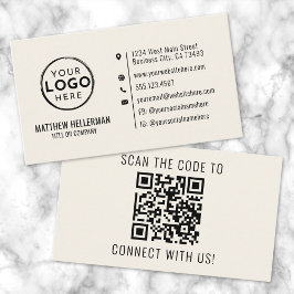 プロフェッショナルモダンミニマルQRコードロゴクリーム 名刺