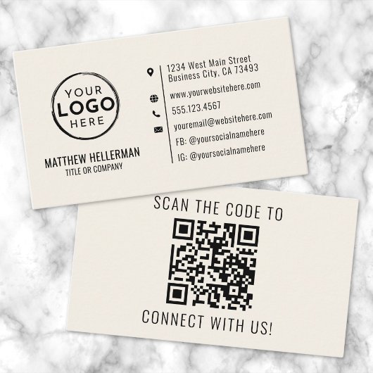 プロフェッショナルモダンミニマルQRコードロゴクリーム 名刺