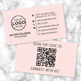 プロフェッショナルモダンミニマルQRコードロゴピンク 名刺