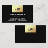 プロフェッショナルモダンモノグラムエレガントブラック金ゴールド 名刺 (正面/裏面)