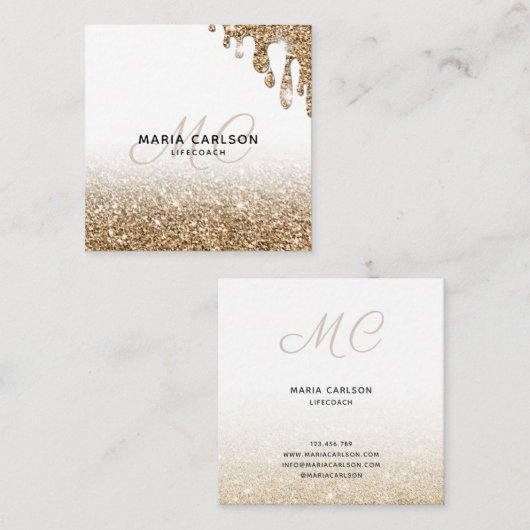 プロフェッショナルモダンモノグラム輝く金ゴールド乾燥 スクエア名刺 (正面/裏面)