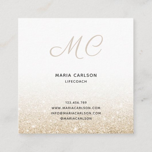 プロフェッショナルモダンモノグラム輝く金ゴールド乾燥 スクエア名刺 (裏面)