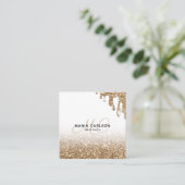 プロフェッショナルモダンモノグラム輝く金ゴールド乾燥 スクエア名刺 (スタンド正面)