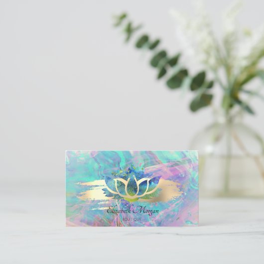 プロフェッショナルモダンロータス金ゴールドブラシストロークオパール 名刺 (スタンド正面)