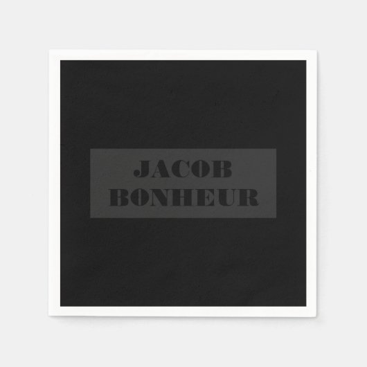 プロフェッショナルモダン名 |濃いグレーと黒 スタンダードカクテルナプキン (正面)