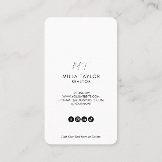 プロフェッショナルモダン実在エステートMonogram写真 名刺 (裏面)