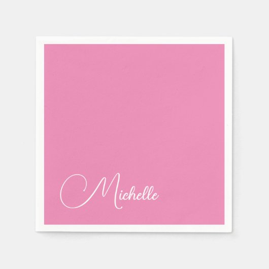 プロフェッショナルモダン手書き名ピンク白 スタンダードカクテルナプキン (正面)