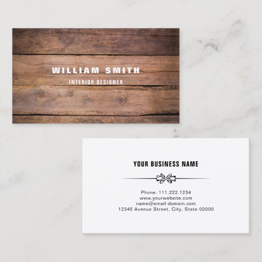 プロフェッショナルモダン木目のインテリアデザイン 名刺 (正面/裏面)