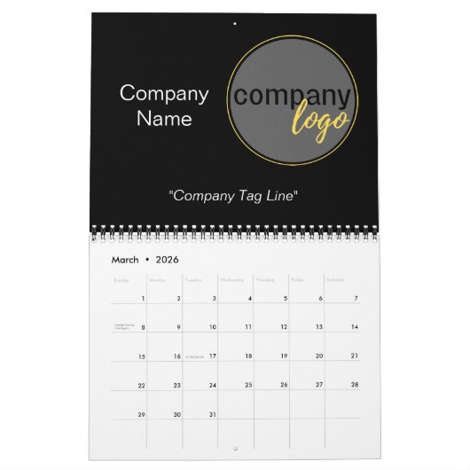 プロフェッショナルモダン独自のロゴプロモーションブラック カレンダー (3月 2026)