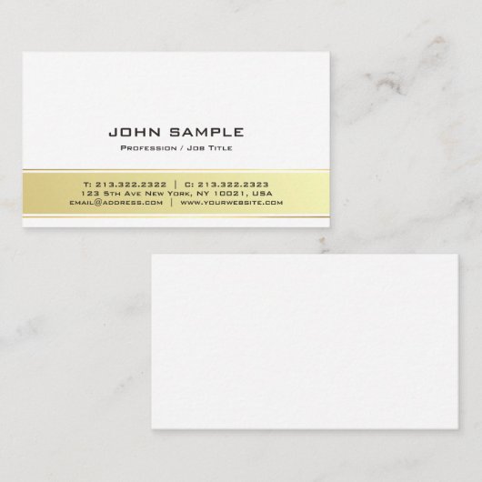 プロフェッショナルモダン白エレガント金ゴールドマット 名刺 (正面/裏面)