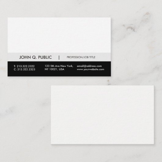 プロフェッショナルモダン白黒グレイシンプルプレーン 名刺 (正面/裏面)