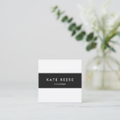 プロフェッショナルモダン白黒ストライプの スクエア名刺 (スタンド正面)