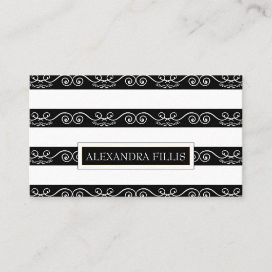 プロフェッショナルモダン白黒ストライプの 名刺 (正面)