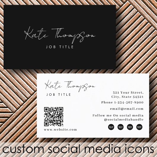 プロフェッショナルモダン白黒ミニマルQRコード 名刺