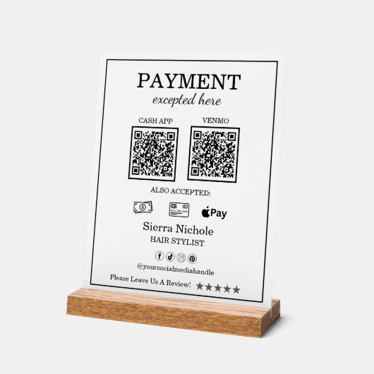 プロフェッショナルモダン美容師QRコード支払 アクリルサイン (傾斜)