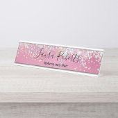 プロフェッショナルモダン赤面ピンクスパークルグリッターデ デスクネームプレート (正面)