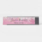 プロフェッショナルモダン赤面ピンクスパークルグリッターデ デスクネームプレート (正面)