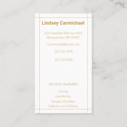 プロフェッショナルモダン金ゴールドアイロン掛けサービス 名刺 (裏面)