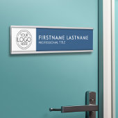 プロフェッショナルモダン、ネイビーホワイトロゴ、名前、タイトル サインプレート