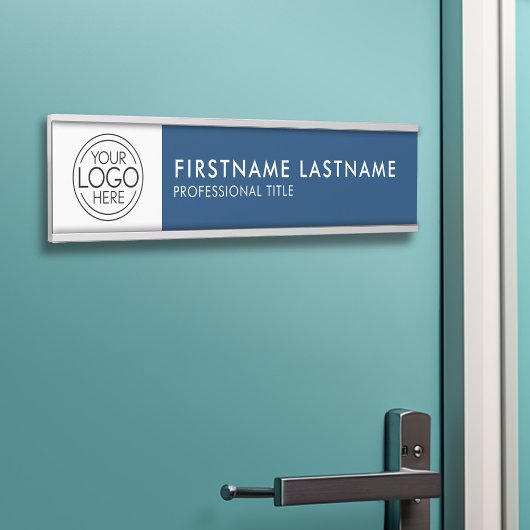 プロフェッショナルモダン、ネイビーホワイトロゴ、名前、タイトル サインプレート