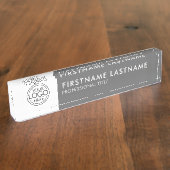 プロフェッショナルモダン、灰色の白いロゴ、名前、タイトル デスクネームプレート (側面)