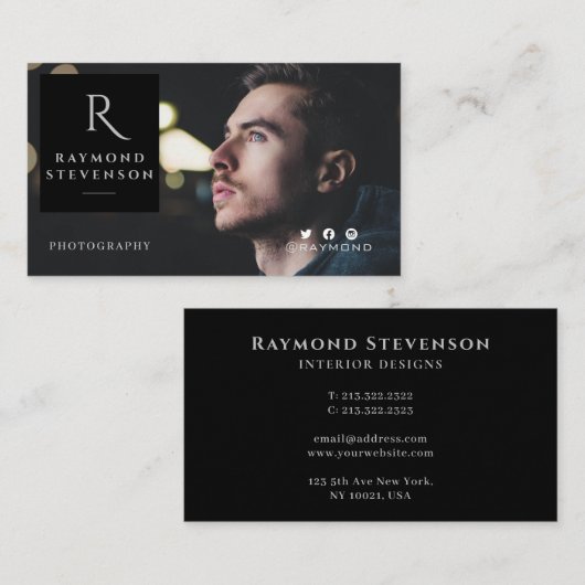 プロフェッショナルモノクロモノグラムの写真 名刺 (正面/裏面)