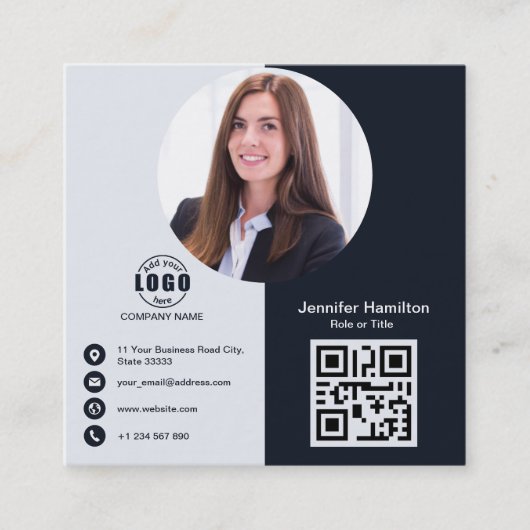 プロフェッショナルモノクロ追加フォトQRコード スクエア名刺 (正面)