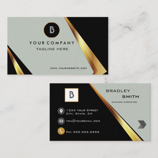 プロフェッショナルモノグラはっきりしたムブラックと金ゴールド 名刺 (正面/裏面)