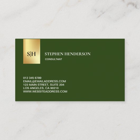 プロフェッショナルモノグラムのロゴフェイクを金ゴールド濃い緑 名刺 (裏面)