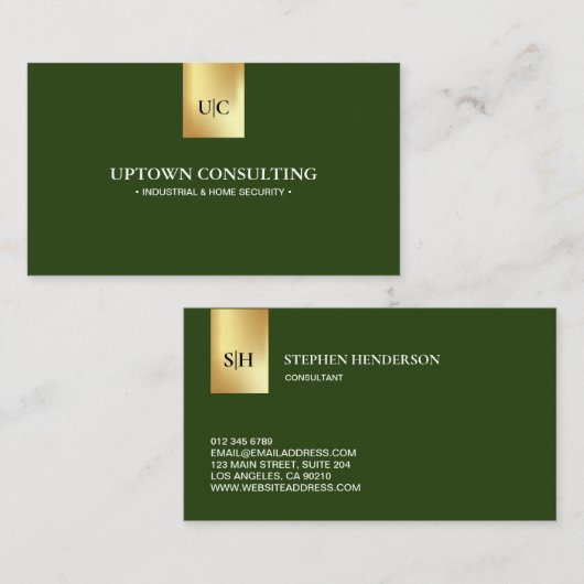 プロフェッショナルモノグラムのロゴフェイクを金ゴールド濃い緑 名刺 (正面/裏面)