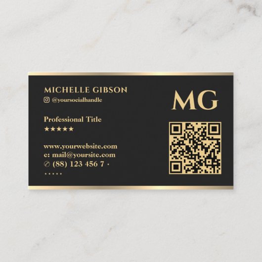 プロフェッショナルモノグラムイニシャルスクリプトブラック 名刺 (裏面)