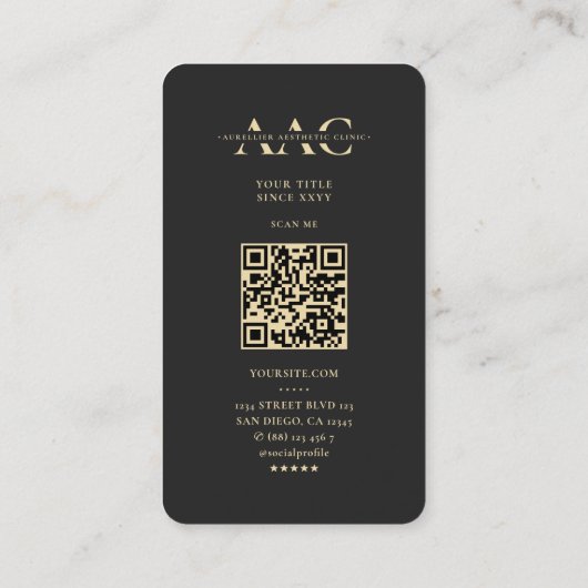 プロフェッショナルモノグラムエステティックナースブラックモダン 名刺 (裏面)