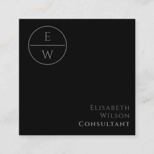 プロフェッショナルモノグラムサークルミニマリストブラック スクエア名刺 (正面)