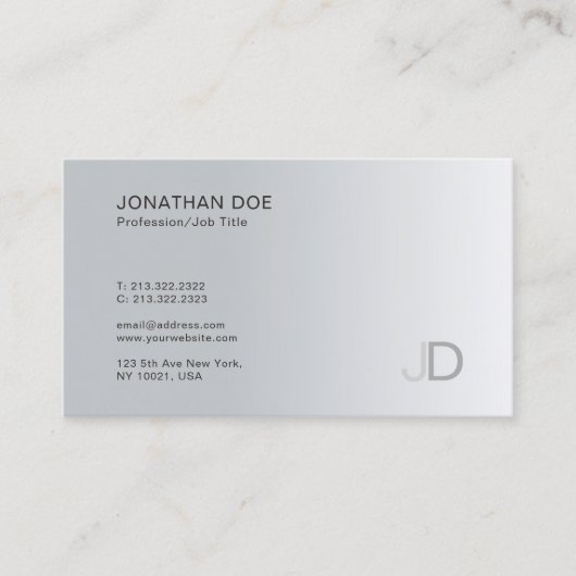 プロフェッショナルモノグラムシルバーミニマルテンプレート 名刺 (正面)