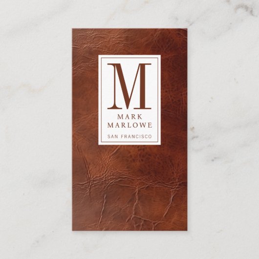 プロフェッショナルモノグラムブラウンレザーテクスチャ 名刺 (正面)