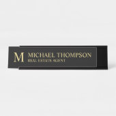 プロフェッショナルモノグラムブラックアンド金ゴールド デスクネームプレート (正面)