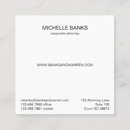 プロフェッショナルモノグラムブラック&ホワイトビジネスカード スクエア名刺 (裏面)