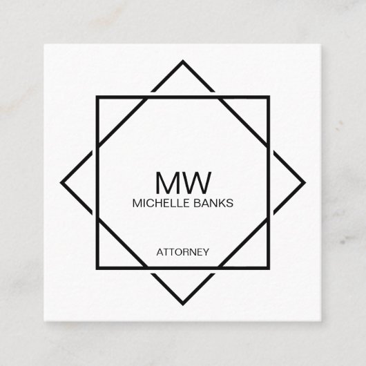 プロフェッショナルモノグラムブラック&ホワイトビジネスカード スクエア名刺 (正面)
