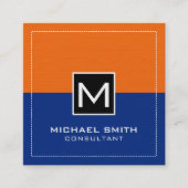 プロフェッショナルモノグラムモダンダークブルーオレンジ スクエア名刺 (正面)