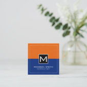 プロフェッショナルモノグラムモダンダークブルーオレンジ スクエア名刺 (スタンド正面)