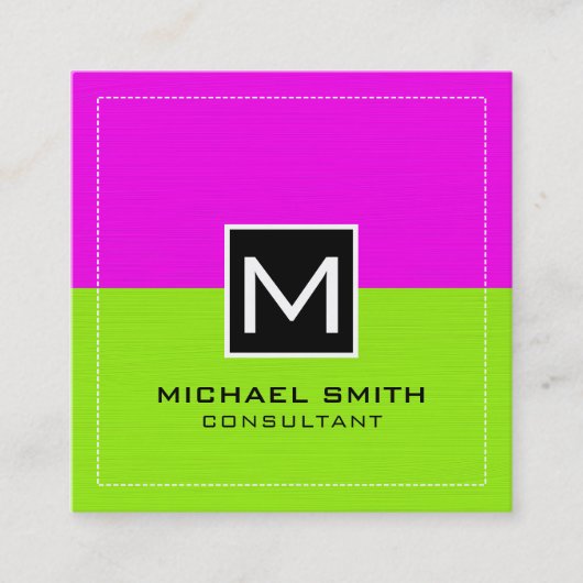 プロフェッショナルモノグラムモダンライムマゼンタ スクエア名刺 (正面)