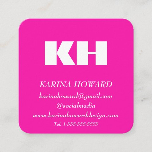 プロフェッショナルモノグラムロゴホットピンクエレガント スクエア名刺 (正面)