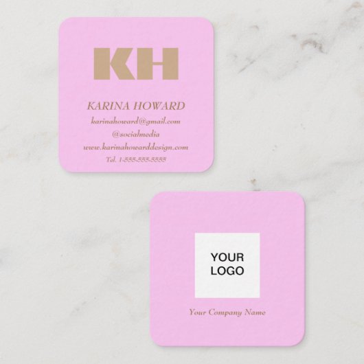 プロフェッショナルモノグラムロゴ赤面ピンクエレガント スクエア名刺 (正面/裏面)