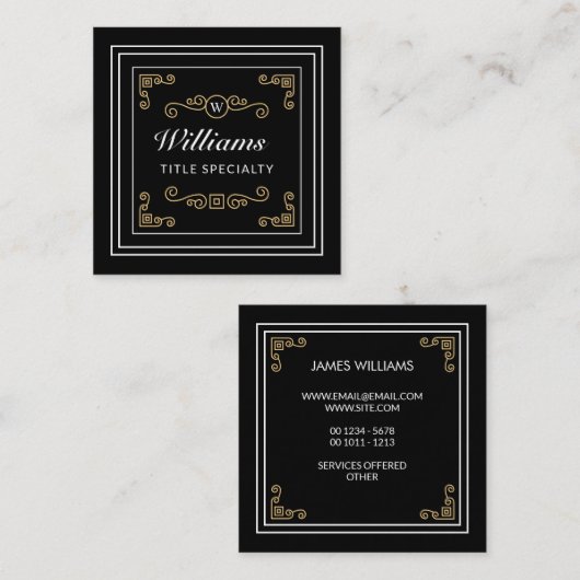 プロフェッショナルモノグラムヴィンテージブラッエレガントク スクエア名刺 (正面/裏面)