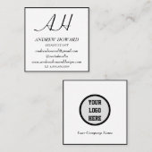 プロフェッショナルモノグラム男らしロゴブラック スクエア名刺 (正面/裏面)