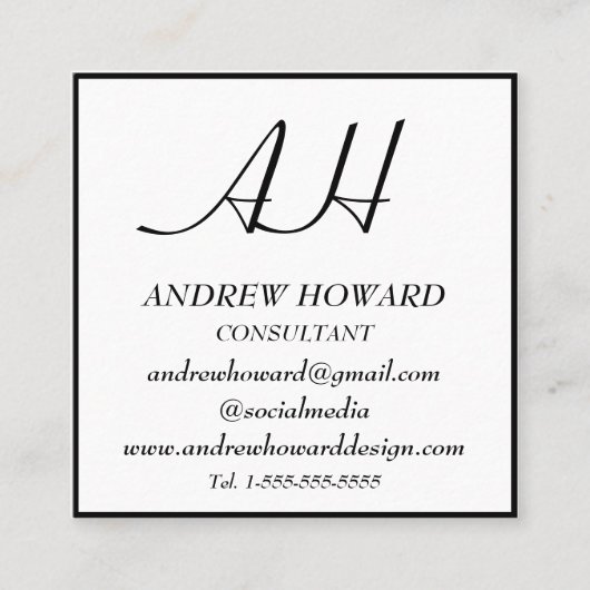 プロフェッショナルモノグラム男らしロゴブラック スクエア名刺 (正面)