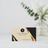 プロフェッショナルモノグラムQRコードはっきりしたブラックと金ゴールド 名刺 (スタンド正面)