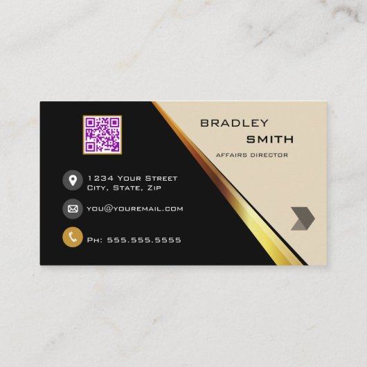 プロフェッショナルモノグラムQRコードはっきりしたブラックと金ゴールド 名刺