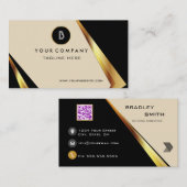プロフェッショナルモノグラムQRコードはっきりしたブラックと金ゴールド 名刺 (正面/裏面)